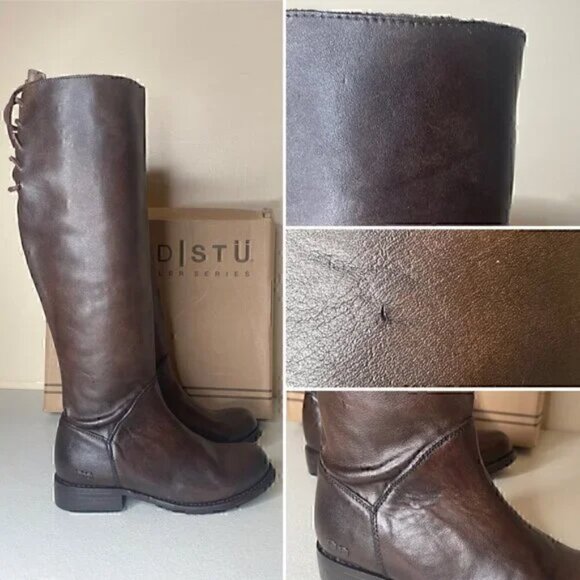 BED STU Manchester Distressed Tall Leather Riding Boots Teak Brown Size 6 - Picture 5 of 16